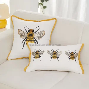 100% Cotton Bee Pattern Embroidery Detachable Throw Pillow Cases Modern American Style Home Decor Sofa Cushion Covers