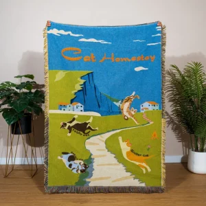 100% Cotton Cartoon Cover Blanket Holiday Gift Woven Jacquard Technology Beach Towel with Tassel Tapestry