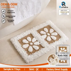 100% Cotton Chenille Bath Mat Flower Pattern Absorbent Non Slip Bathroom Rug Custom Logo Home Hotel Factory Supply