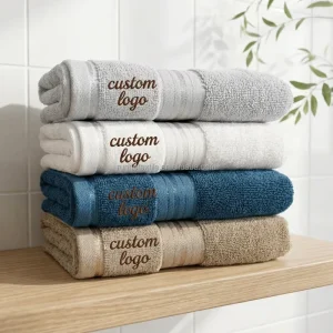 100% Cotton Custom Embroidery Logo Quick-Dry Woven Safe Bleach Spa Beauty Black Fitness Salon Towels