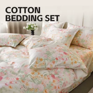 100% Cotton Custom Flowers 4 Pcs Bed Sheet Duvet Cover Bedding Set King Size Queen Size Full Sheets Sets Super Soft