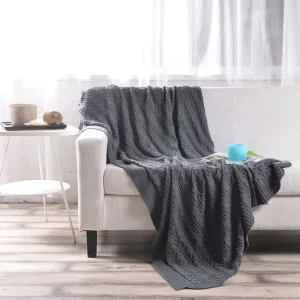 100% Cotton Dark Grey Cable Super Soft Knit Eco friendly Throw Blanket for Sofa Bed