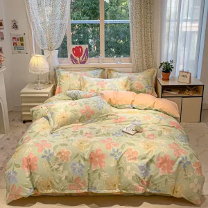 100% Cotton Double King Size Bedding Set Soft Duvet Cover with Cute Plant Pattern All Season 4 Pc Set