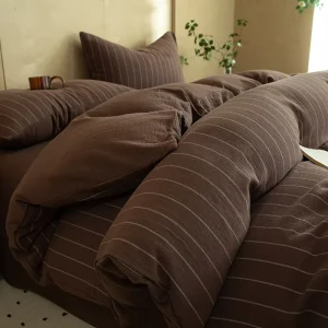 100% Cotton Double Layer Gauze Bedding Set Yarn-Dyed Striped Soft Breathable 4pcs Bed Set for Home Hotel