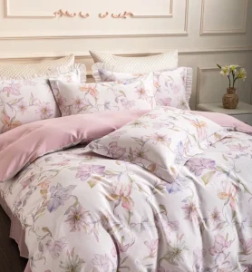 100% Cotton Duvet Cover All-Season Romantic Pink Print 4-Piece Bedding Set 600TC Thread Count Home Hotel Folded