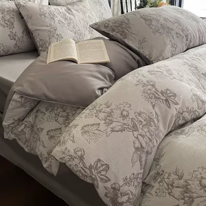 100% Cotton Dyed Yarn 200TC Luxury Bed Sheet Set Bedding Sets Duvet Cover Set Woven Technique Textured Pattern
