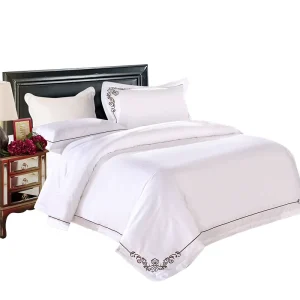 100% Cotton Embroidered Luxury Bedding Set with Satin Finish Pure Color 300TC Thread Count All-Season Use