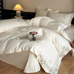100% Cotton Embroidered Plant Pattern Luxury Bedding Set Soft Skin Friendly Duvet Cover for Home Hotel All Season
