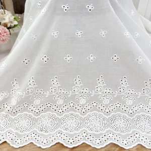 100% Cotton Embroidery Cotton White Dress Fabric with Embroidered Pattern Breathable Woven Accessory for Girls