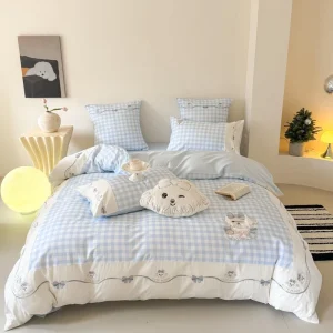 100% Cotton Embroidery Printed Bedsheets Patchwork Duvet Cover Kids Bedding Set