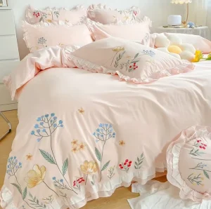 100% Cotton Fabric Beds Sheet Embroidery Bedding Sets
