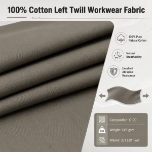100% Cotton Fabric Roll 245gsm 3 1 Left Twill Woven Fabric for Workwear Uniforms Breathable Textile Fabric OEM Supply
