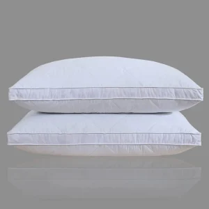 100% Cotton Fabric White Goose Feather and Down Bed Pillow Solid Pattern Down Proof Medium and Firm for Neck Support