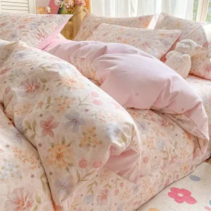 100% Cotton Floral Bedding Set 40s 133×72 Digital Printed Duvet Cover Flat Sheet Pillowcases 3pcs 4pcs