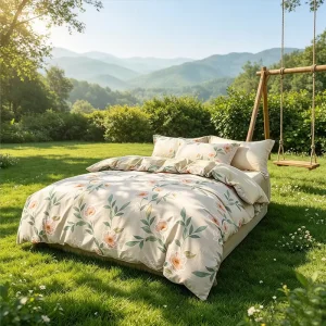 100% Cotton Floral Print 4-Piece Bedding Set All Season Duvet Cover Flat Sheet Bed Linens Soft Breathable