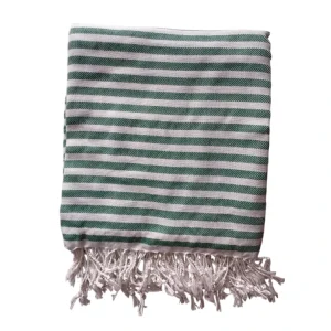 100% Cotton Green Striped Turkish Beach Towel with Tassels Peshtemal Hammam Towel Bridesmaid Towels