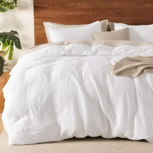 100% Cotton Home Waffle Weave Duvet Cover Set King Size Bedding Set Cozy for All Seasons White 104″ 90″