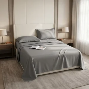 100% Cotton Hotel Bedding Set Soft Flat Sheet & Deep Fitted Sheet with Elastic for Hospitality