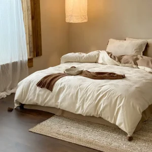 100% Cotton Jacquard Brushed Bedding Set Minimalist Earth Tone 4Pcs Duvet Cover Set for Home Hotel