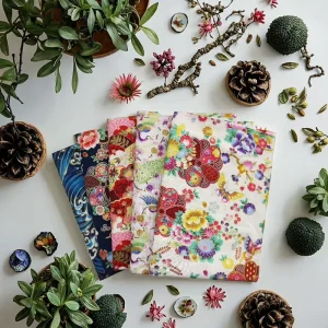 100% Cotton Japanese Kimono Cloth Hot Stamping Printed Fabric for Clothing Dress Curtain Bedding Table Home Textile