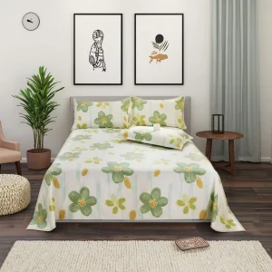 100% Cotton King Size Bedding Set 3pcs Flat Bed Sheet with Floral and Plant Pattern for Home and Hotel Use