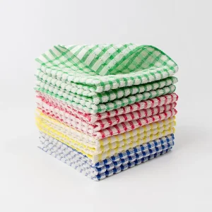 100% Cotton Kitchen Cleaning Towel Large sized Multi Functional Absorbent Dishcloth with Colorful Check Pattern
