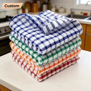 100% Cotton Kitchen Towel Checkered Absorbent Large Dish Towel for Hotel Restaurant Cleaning Use
