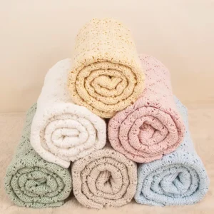 100% Cotton Knit Baby Blanket Breathable Hollow Out Soft Swaddle Receiving Blanket Multiple Colors Skin Friendly