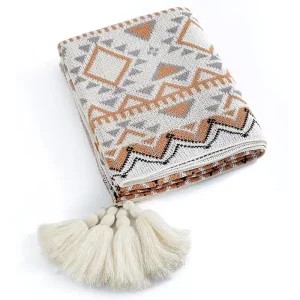 100% Cotton Knitted Throw Blanket Cotton Boho Throw Blanket Cotton Woven Throw Blanket with Tassels for Home Decor