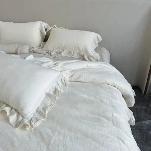 100% Cotton Korean Style Ruffled Crinkled Tulle Four Piece Bedding Set Soft Breathable Gentle on the Skin Flat Sheet Duvet Cover