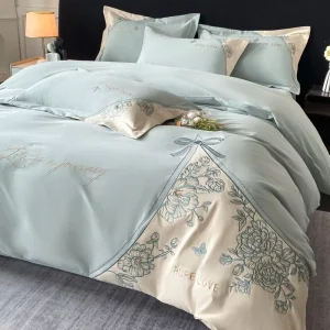 100% Cotton Long Staple 4Pcs Bedding Set Embroidered High-End Gift Suite Bed Sheet Duvet Cover Pillowcase