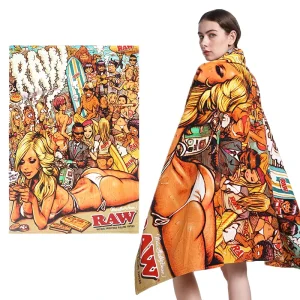 100% Cotton Luxury Designer Extra Large Beach Towels Custom with Novelty Digital Print Logo Tropical Style 400gsm Weight