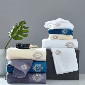 100% Cotton Luxury Hotel Collection SPA Face Bath Hand Towels Embroidered White with Custom Logo Woven Compressed Soft to Touch