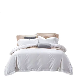 100% Cotton Luxury Simple Woven Hotel Bedding Set White Satin Duvet Sheets Eco-Friendly for