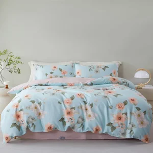 100% Cotton Modern Floral 4-Piece Duvet Cover Set Super King Size All-Season