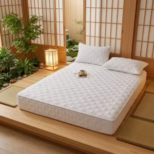 100% Cotton Modern Woven Breathable Eco Friendly Fitted Sheet Set with Mattress Protector Cover and Pillowcases