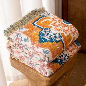 100% Cotton Multi Layer Gauze Bohemian Throw Blanket Soft Breathable Lightweight Bed Cover for Home
