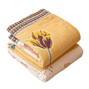 100% Cotton Multi Layer Gauze Throw Blanket Soft & Comfortable Summer Air Conditioner Nap Blanket