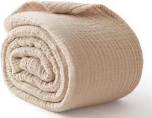 100% Cotton Muslin Blanket Queen 90″ x 90″Soft Quilt Bedspread Coverlet Gauze Blanket for Adults All Season