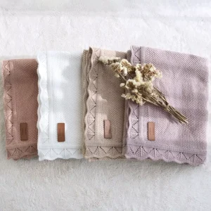 100% Cotton Organic Popular Breathable Vintage Premium Baby Knit Blanket Personalized Name Custom Embroidery