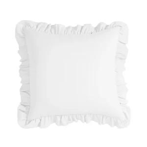 100% Cotton Plain Ruffle Square Decorative Throw Pillow Soft Frilled Edge Pillow Cover for Sofa Couch Bed Living Room Bedroom