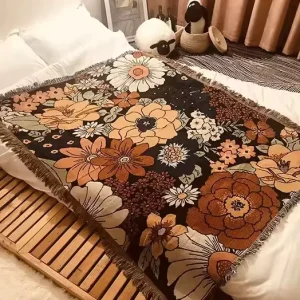 100% Cotton Polyester Jacquard Throw Blanket Retro Woven Tapestry Custom Sublimation Print Vintage Cartoon Fringed Edge