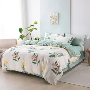 100% Cotton Premium Fresh Botanical Print High Thread Count Duvet Cover Set for Home Use