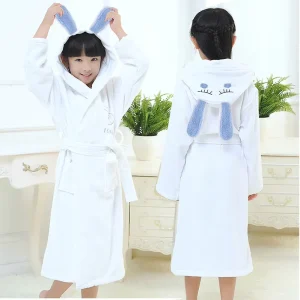 100% Cotton Quick Dry Animal Print Thickened Winter Hooded Bathrobe & Towel Set for Boys and Girls Kids Bathing and Swimming