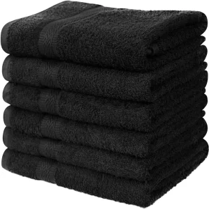 100% Cotton Quick Dry Solid Black Woven Salon Hair Towel Set Bath Kitchen Gym Cleaning Hand Towels Lightweight Disposable