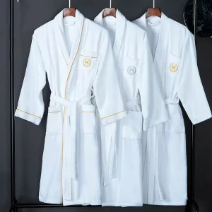 100% Cotton Satin Bathrobe Spring Summer Robe for Couples Beauty Salons & Hotels