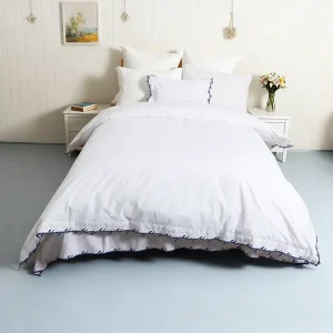100% Cotton Satin Curve Custom Color Laser Embroidery 400TC 3 Piece Customizable Duvet Cover Set for Home & Hotel Use