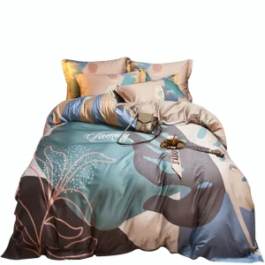 100% Cotton Satin Luxury Bedding Set 4 Pcs Duvet Cover Bed Sheet Pillow Case Bedding Set