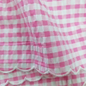 100% Cotton Seersucker Woven Crepe Embroidery Fabric Yarn Dyed Plaid for Girls’ Kids’ Dress Romper Shoes Car Use