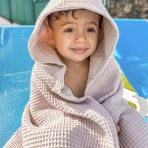 100% Cotton Soft Baby Swaddle Wrap Waffle Hooded Bath Towel Toddler Poncho Blanket Bathrobe Beach Bathroom